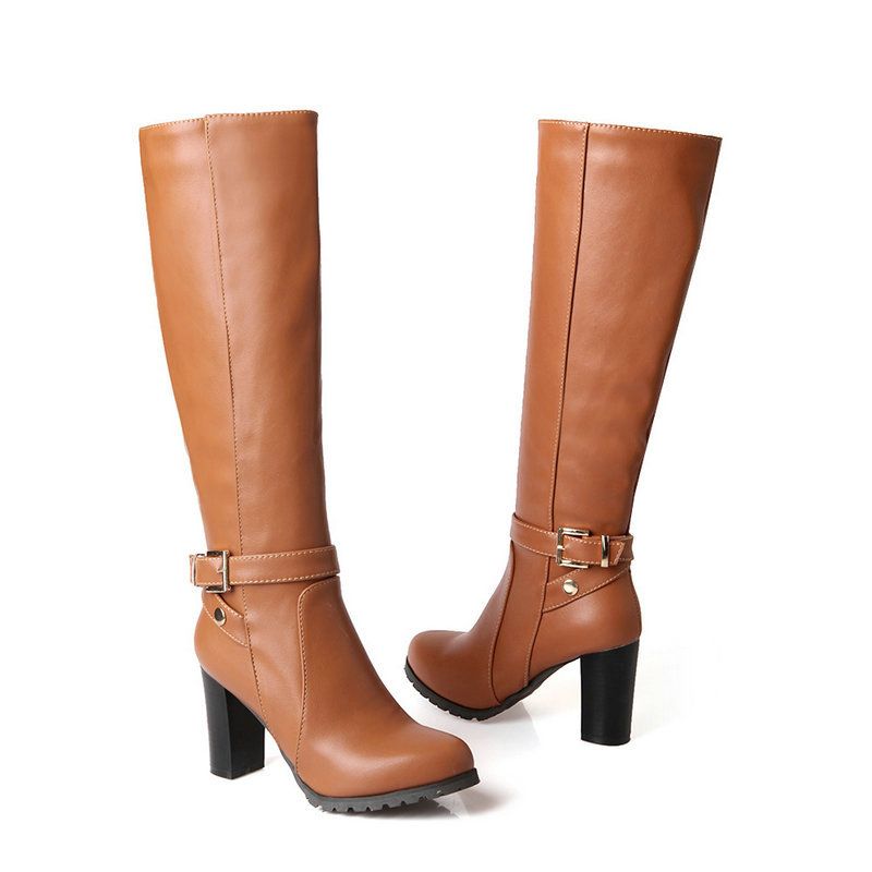 Foreign Trade Winter New Women's Boots Thick Heel Knight Boots High Heel Waterproof Platform Round Head High Boots Slimming Student Boots Women_voghion.com