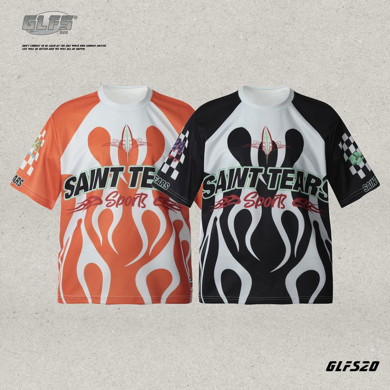 Odzież męska GLFS Original Flame Racing Element Millet Mesh Short Sleeved High Street Męskie krótkie rękawy uniwersalne pary topów_voghion.com