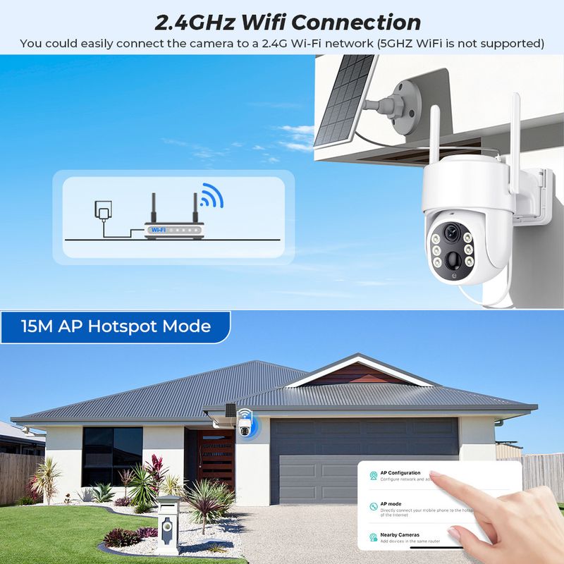 Solar Security Camera WiFi Outdoor - PTZ 360° View Low Power Consumption Rechargeable Battery Weatherproof Night Vision Motion Detection_voghion.com