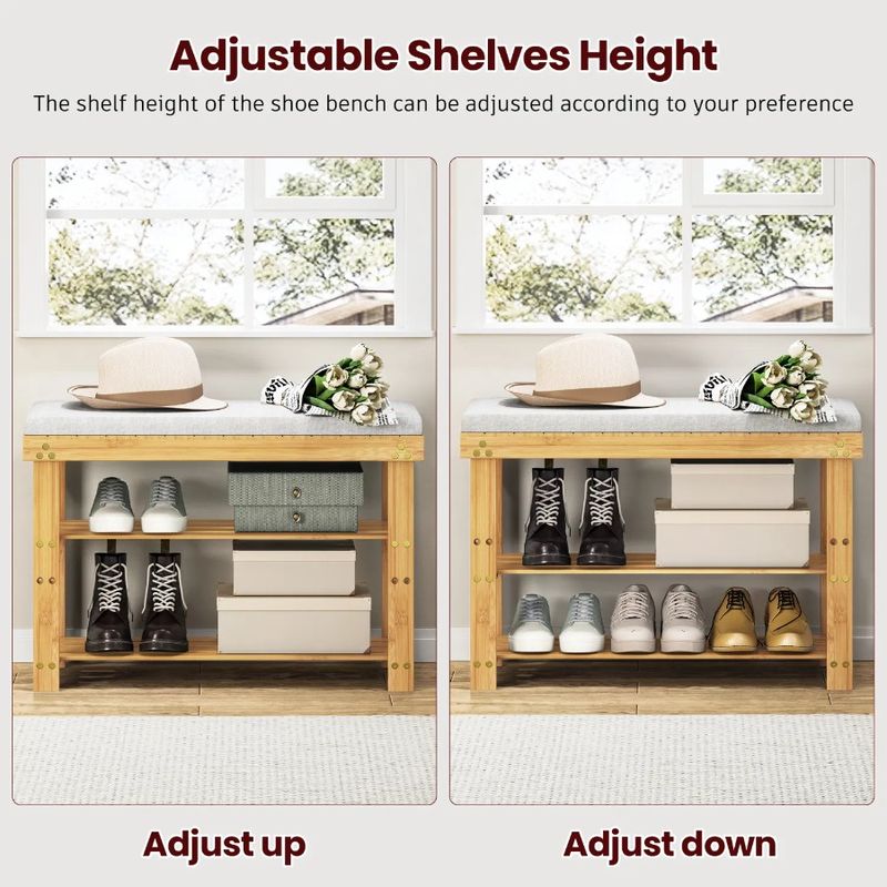 Shoe Hallway And Bamboo For 3-Tier Rack Cushion With Bench Shelves Rack Mudroom Shoe Shoe Entryway Bench An Adjustable Entryway_voghion.com