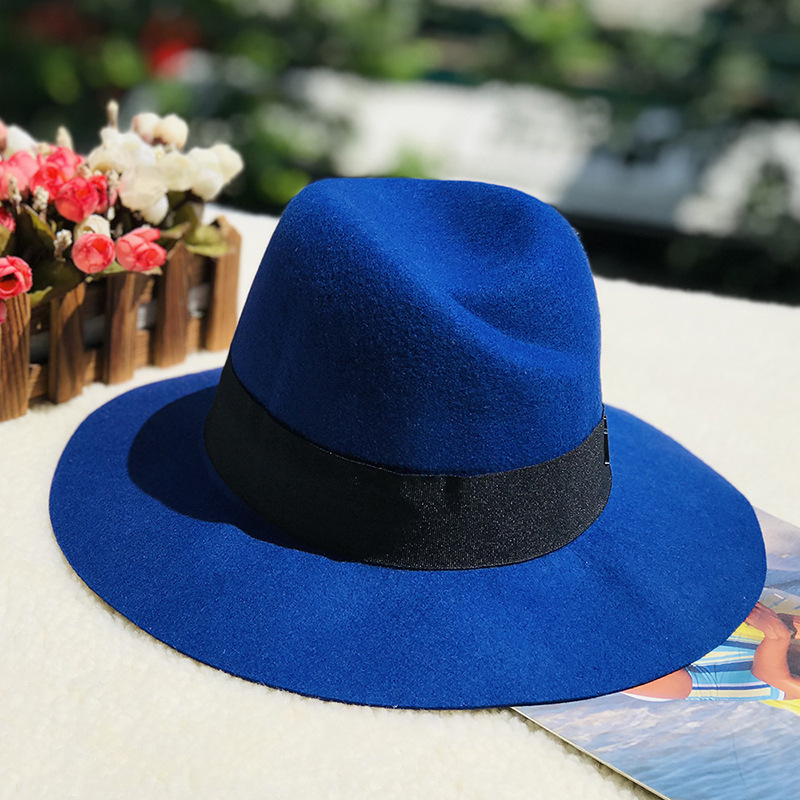 Autumn and winter oblique top hat British pepper letter M wool wide brim hat wool hat_voghion.com