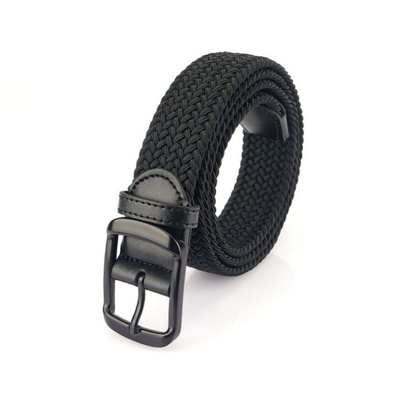 Pin Buckle Men's Woven Wide Canvas Braided No Hole Middle-aged And Young Silk Elastic Trouser Belt_voghion.com