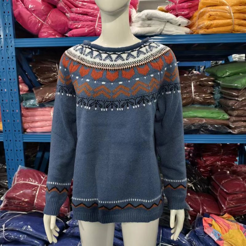Damenbekleidung, modischer Strickpullover mit Rundhalsausschnitt, Farbblock, lockere Passform, lässige Oberteile_voghion.com