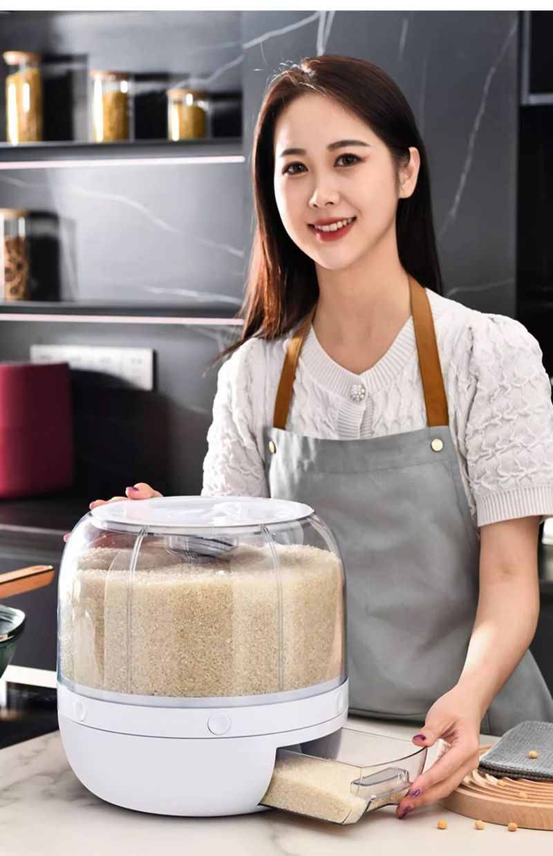 Food Grade Grain Box Container Household Insect-Proof Moisture-Proof Sealed Rotating Divider Rice Jar Storage Bin_voghion.com