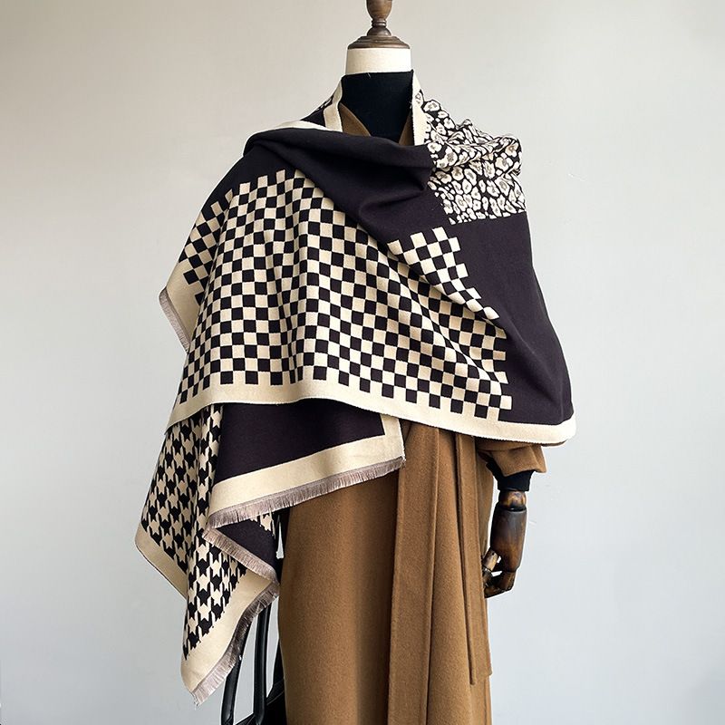 Autumn and Winter Thousand Bird Grid Women's Cashmere Warm Scarf, Light Luxury Fashion Style, Office Blanket,_voghion.com