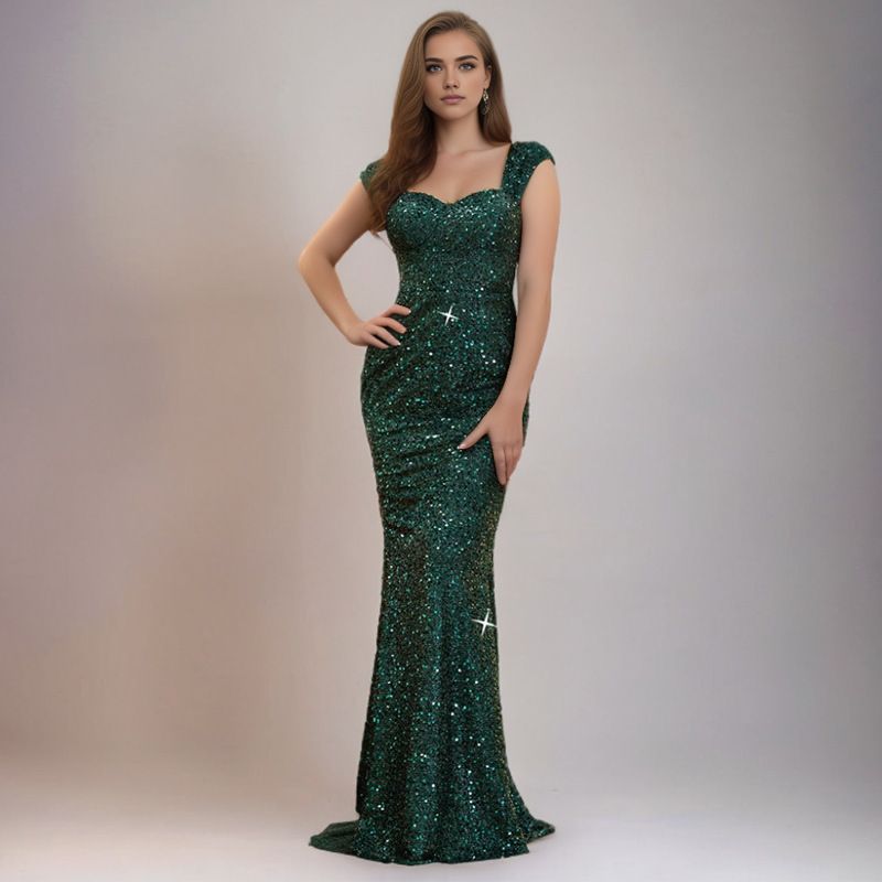 Comércio exterior oriental transfronteiriço INS cor sólida decote em V lantejoulas suspensório cintura alta vestido de noite saia rabo de peixe vestido de saia longa_voghion.com