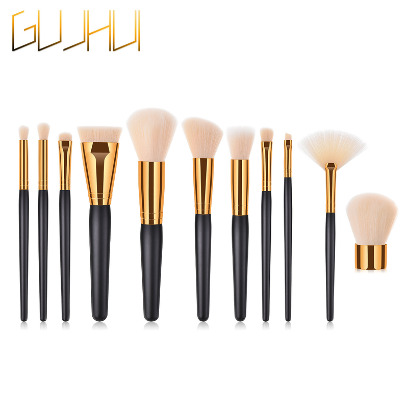 11 Stück Make-up-Pinsel, Beauty-Tools, loser Puderpinsel, Fächerpinsel, rosa und lila Reim-Set GUJHUI_voghion.com