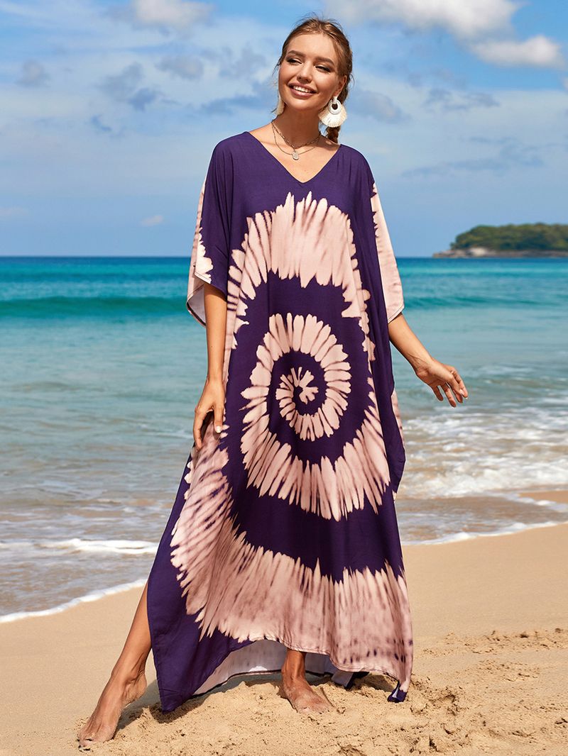 Strandkleid aus 100 % Baumwolle für Damen – Sonnenshirt mit Boho-Print, locker sitzende Bademode, Langarm-Tunika für den Urlaub am Pool_voghion.com