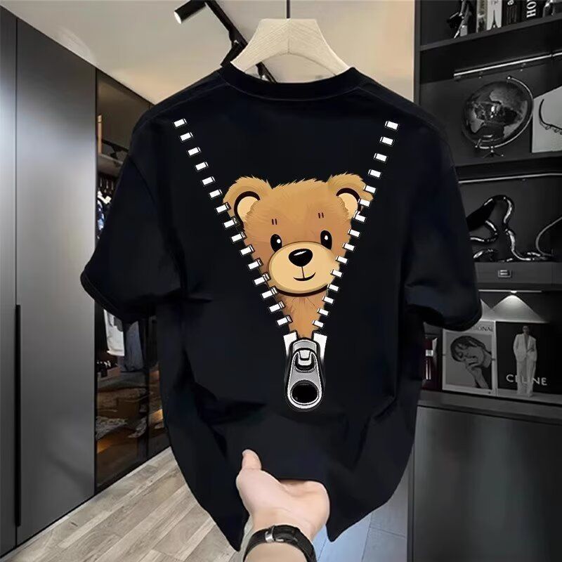 Men's Fashion Trendy Cool All Match Round Neck Short Sleeved T Shirt Top Loose Tiger Foreign Style Cross Border_voghion.com