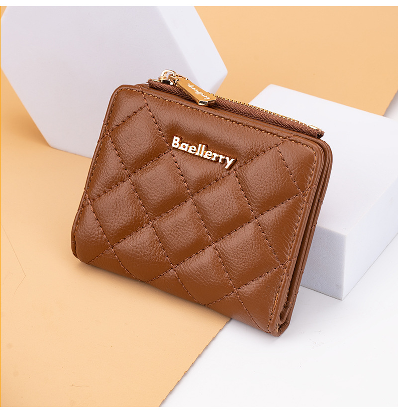 Baellerry nueva cartera corta para mujer, monedero de moda con cremallera doble acolchada, cartera de PU para mujer_voghion.com