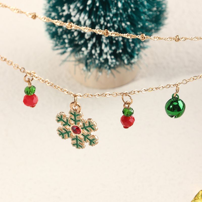 Collier de flocon de neige de cloche de Noël de mode de concepteur d'élément Naizhu double chaîne de collier de couche femelle_voghion.com