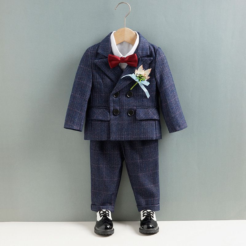 Traje pequeño para niños, traje de tres piezas para niños con flores de primavera y otoño, estilo británico_voghion.com