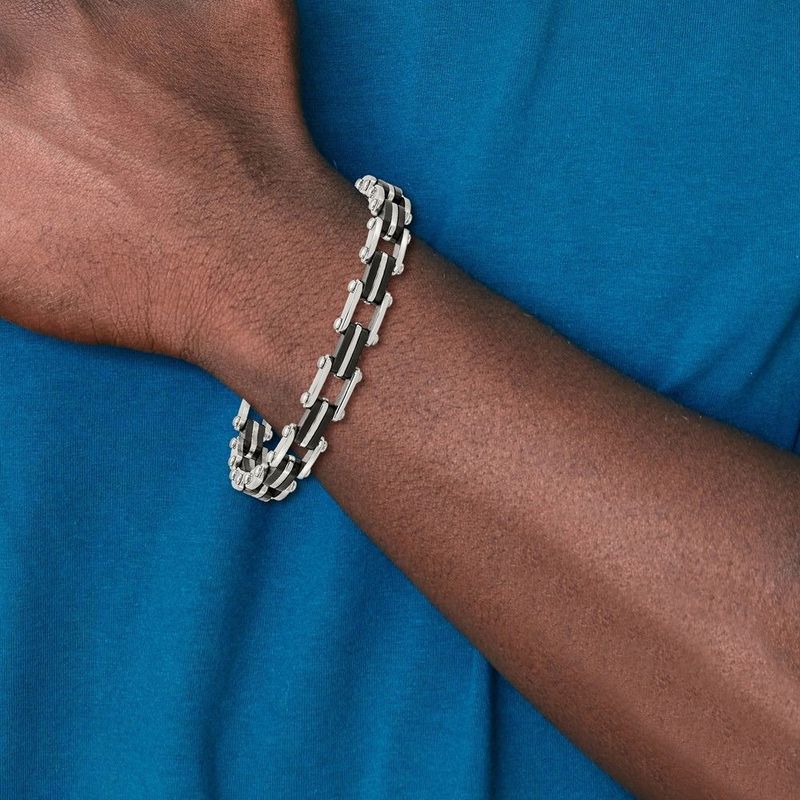 Chisel Stainless Steel Polished With Black Rubber 8.75 Inch Link Bracelet_voghion.com