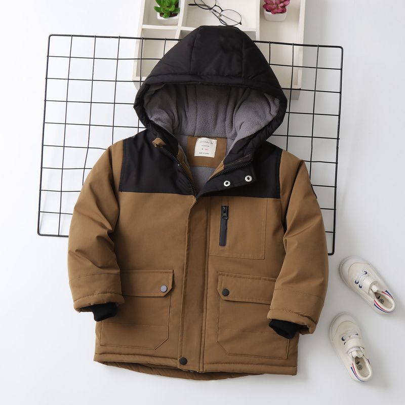 Boys' Color-Block Fleece-Lined Padded Jacket – Thick Winter Coat With Hood (120-170cm, 4 Colors)_voghion.com