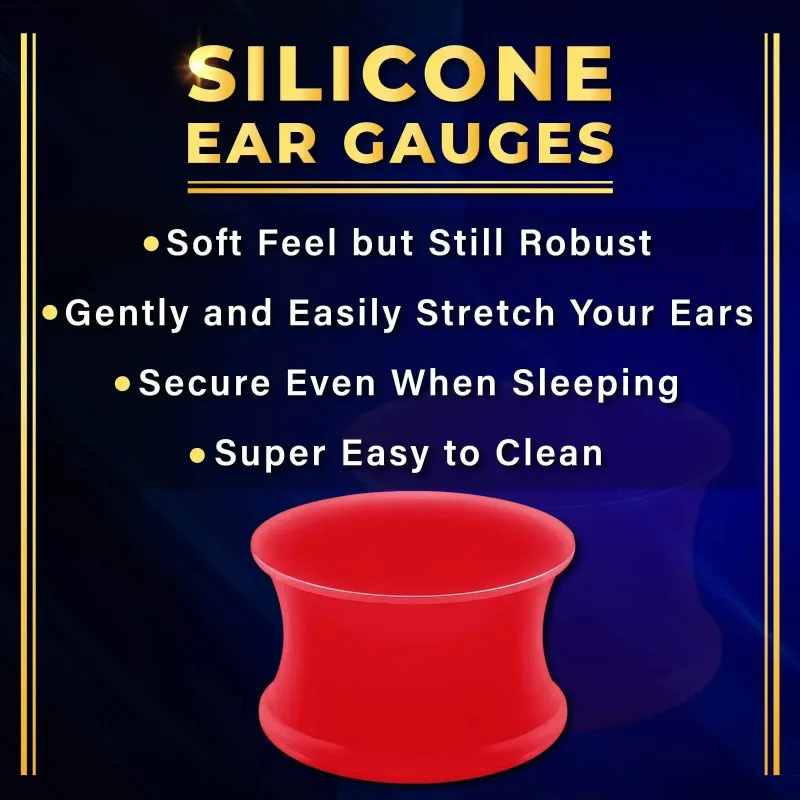 1 paio di dilatatori per le orecchie in silicone rosso a doppia svasatura, piercing per lobi in acrilico, tunnel esterno in carne_voghion.com