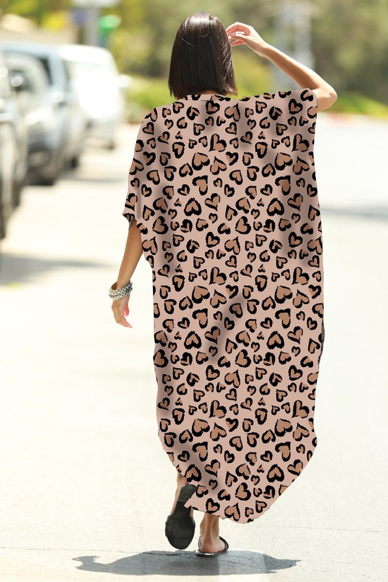 Vestido largo con estampado de leopardo para mujer, túnica playera, protección solar, traje de baño envolvente_voghion.com