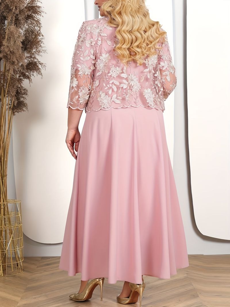 Fréijoer/Summer Neit Plus-Size Dammekleed 2-teilig Mosaik-gestickte Spitzen-Cocktailkleed_voghion.com