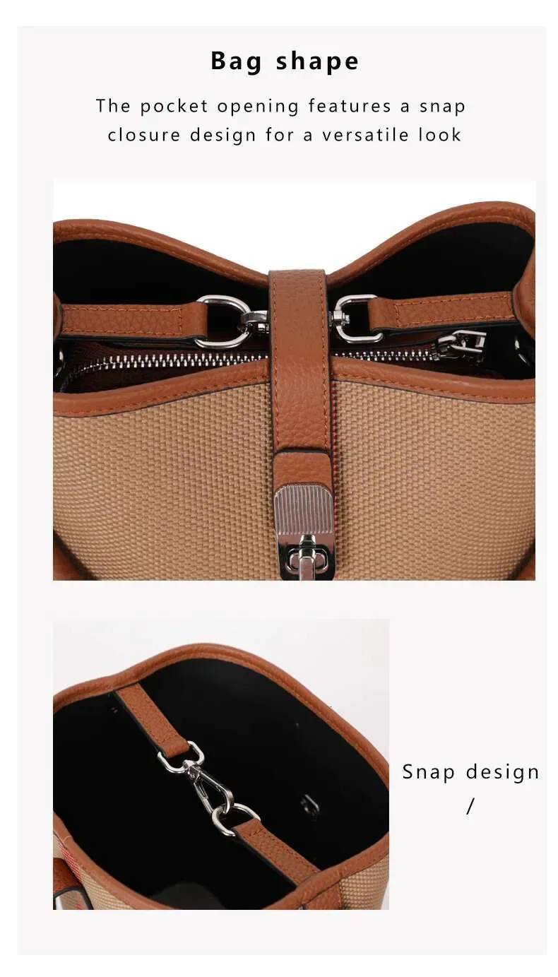 Nuova borsa a tracolla da donna in tela abbinata a pelle di mucca, borsa a secchiello alla moda con motivo scozzese_voghion.com