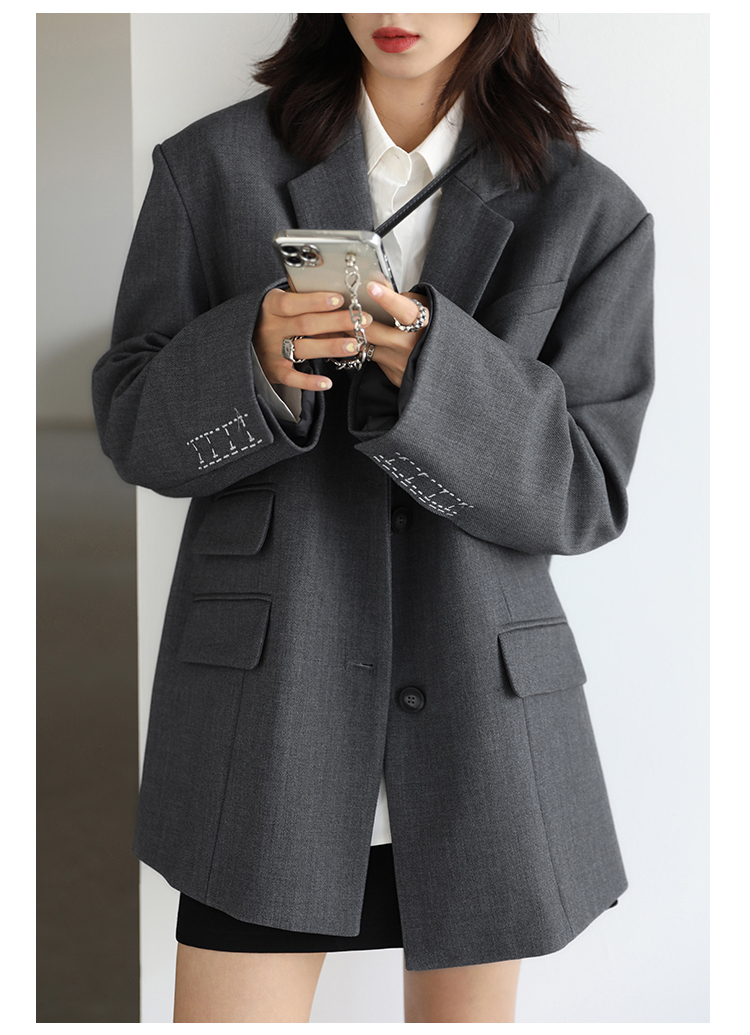 CHICVEN Donna Office Lady Blazer Polsino Ricamo Spalla Larga Abito in Twill Capispalla Donna Autunno Capispalla Elegante Top_voghion.com