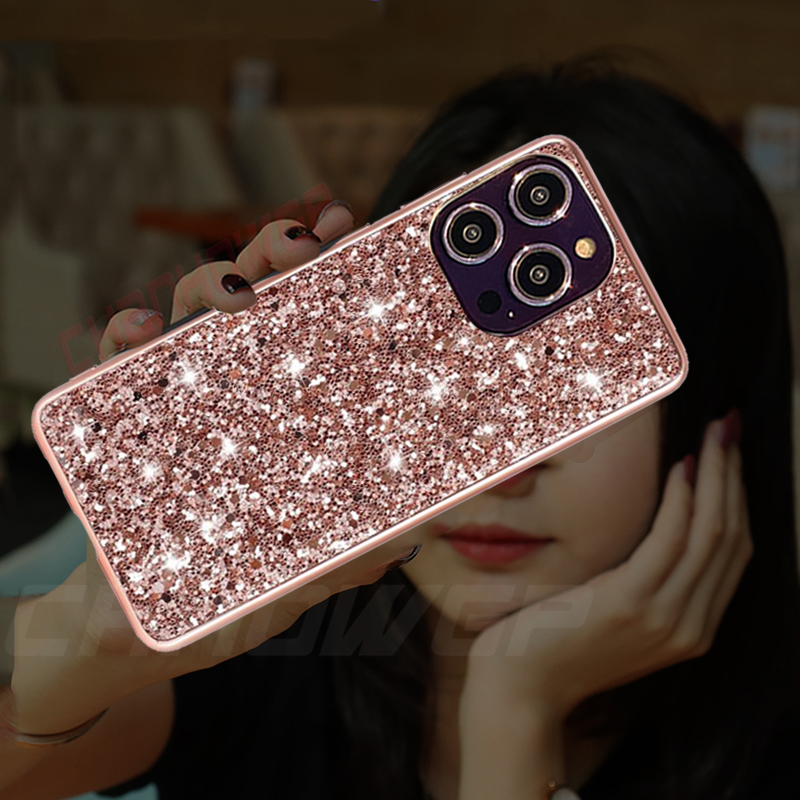 Luxury Glitter Plating Soft Silicone Phone Case For iPhone 14 13 12 11 Pro Max X XR XS Max 8 7 Plus Bling Sequins TPU Back Cover_voghion.com