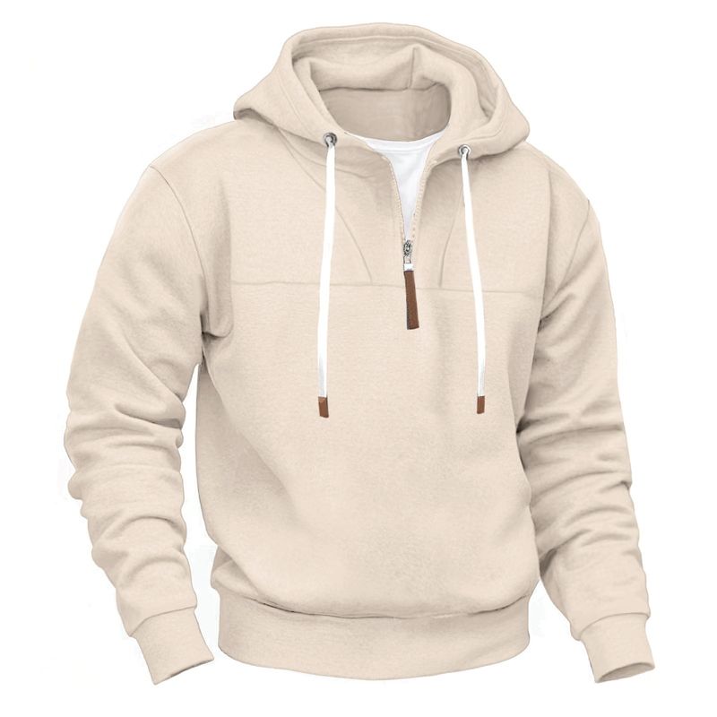 Unisex-Kapuzenpullover mit Fleecefutter und halbem Reißverschluss – Übergroßer passender Pullover für Paare mit Kontrasteinsätzen (Weiß/Marineblau/Schwarz/Hellgrau/Khaki/Burgunderrot, S-XXXL)_voghion.com