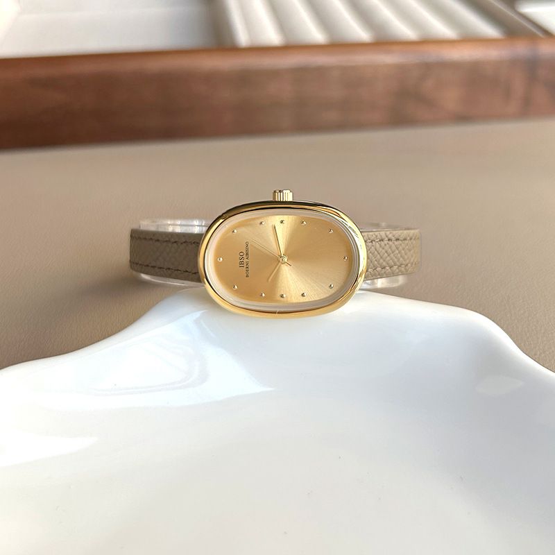 IBSO Damen-Modeuhr mit ovalem Lederarmband und kleinem Zifferblatt, 1063_voghion.com