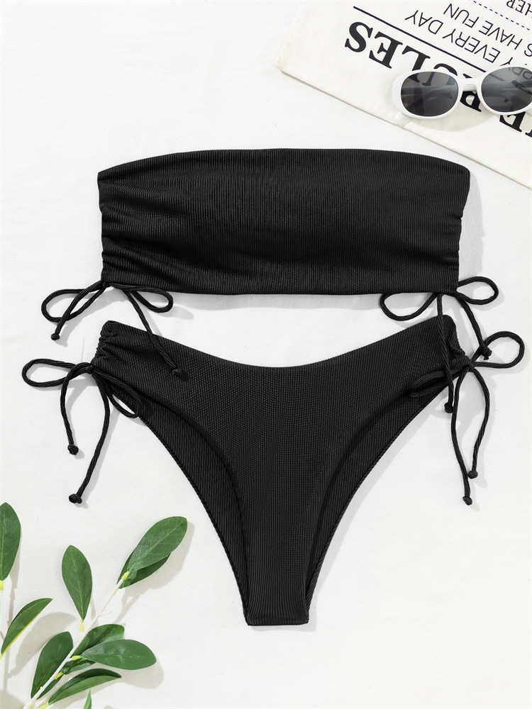 Damenbekleidung Split Tube Top Bikini Einfarbig Sexy Damen Badeanzug Mehrfarbig_voghion.com