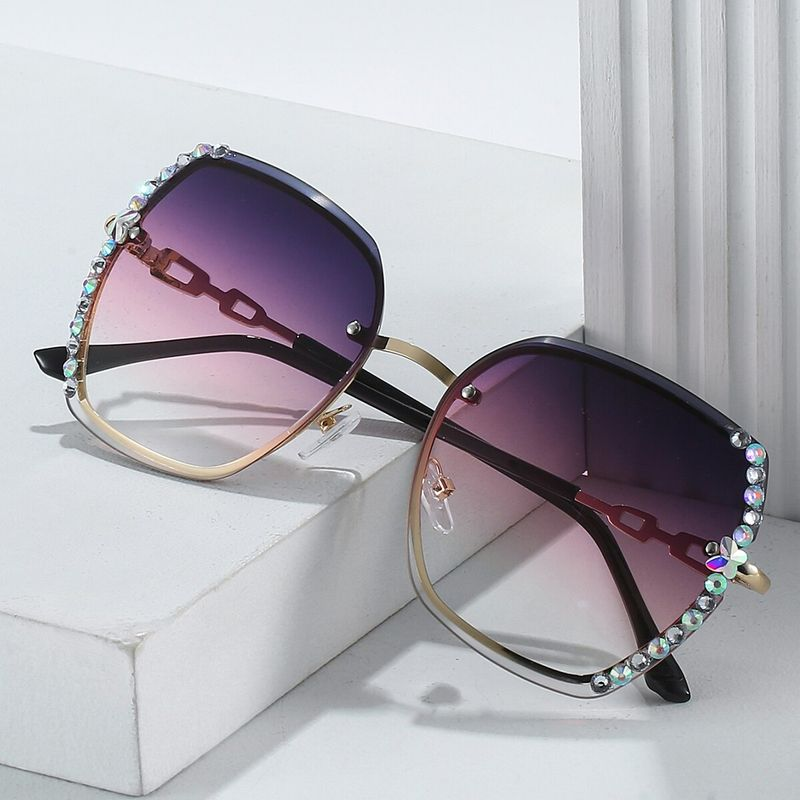 Rhinestone Dekor Båglösa Mode Solglasögon Kvinnor Män Casual Gradient Glasögon För Sommar Beach Party, UV400_voghion.com