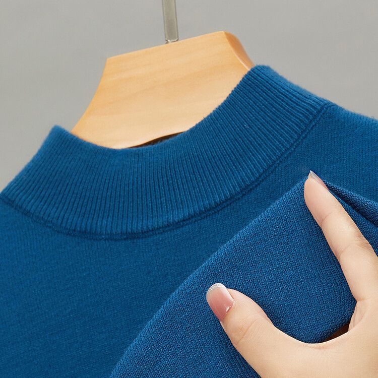 Herrenbekleidung Live-Übertragung Halbrollkragen Langarm-Strickpullover Herren Herbst und Winter Neues einfarbiges warmes Unterhemd Herren_voghion.com