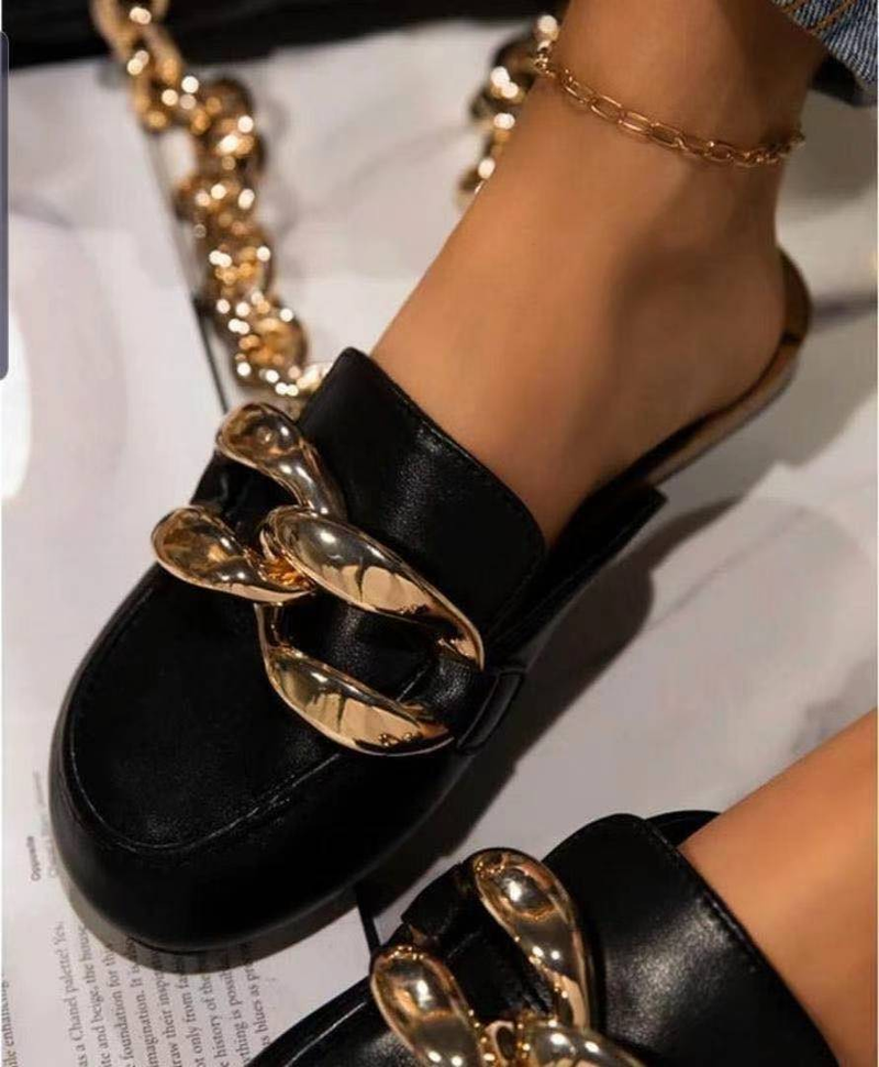 Ženski čevlji, novi Baotou, udobni ženski copati z mehkim podplatom in zlato verižico_voghion.com