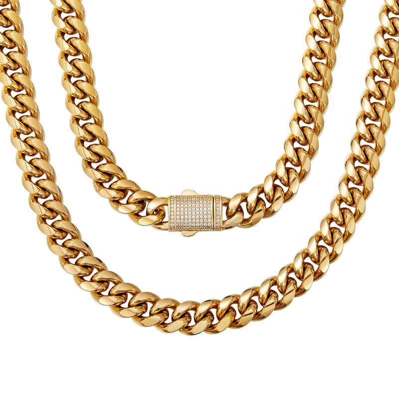 Collana cubana in oro con zirconi bianchi e micro intarsi, catena con crittografia, 6 mm e 14 mm._voghion.com
