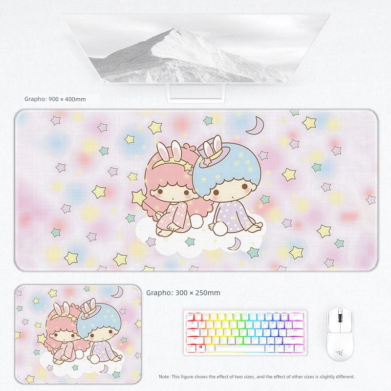 Little Gemini Mouse Keyboard Girls' Office Game Secondary Cartoon Notebook Desk Pad Thickened Oversized_voghion.com