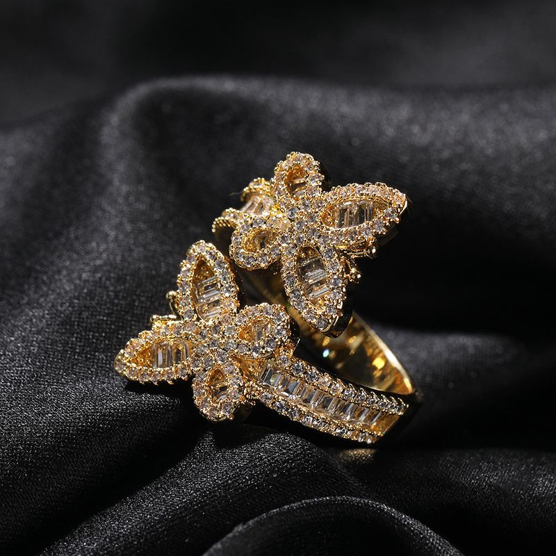 Cross-border European And American Style Inlaid Diamond Offset Butterfly Open Fashion Personality Hip-hop Versatile_voghion.com