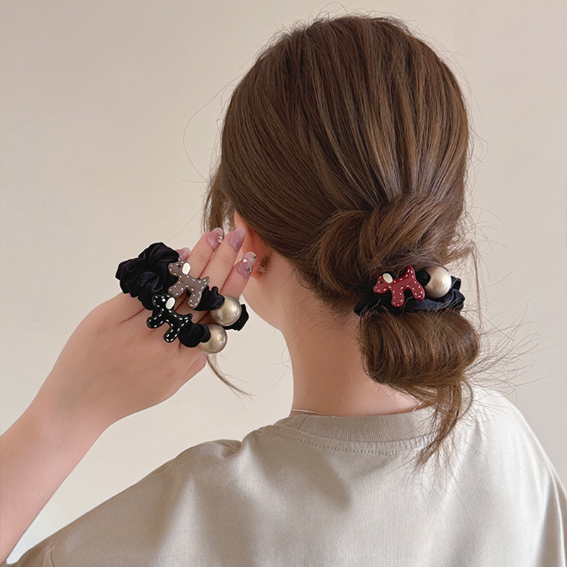 Puppy Pearl Tie Women's Simple Versatile Ponytail Rope High Elastic Rubber Band Hair Accessories_voghion.com