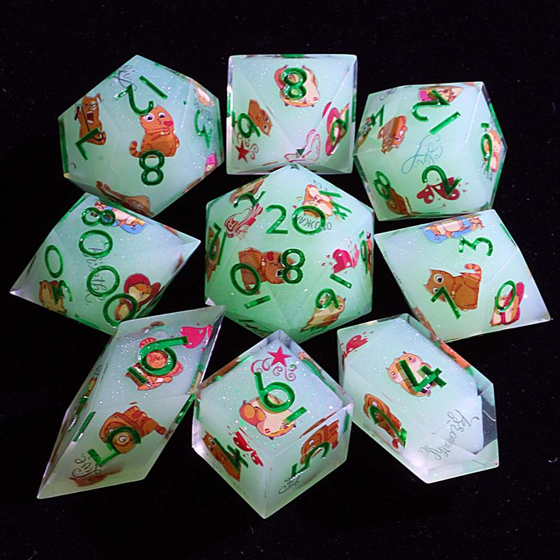 Luminous 9 Polyhedral DnD Set Dice Mischief Cat Prank For Dungeons Dragons RPG_voghion.com