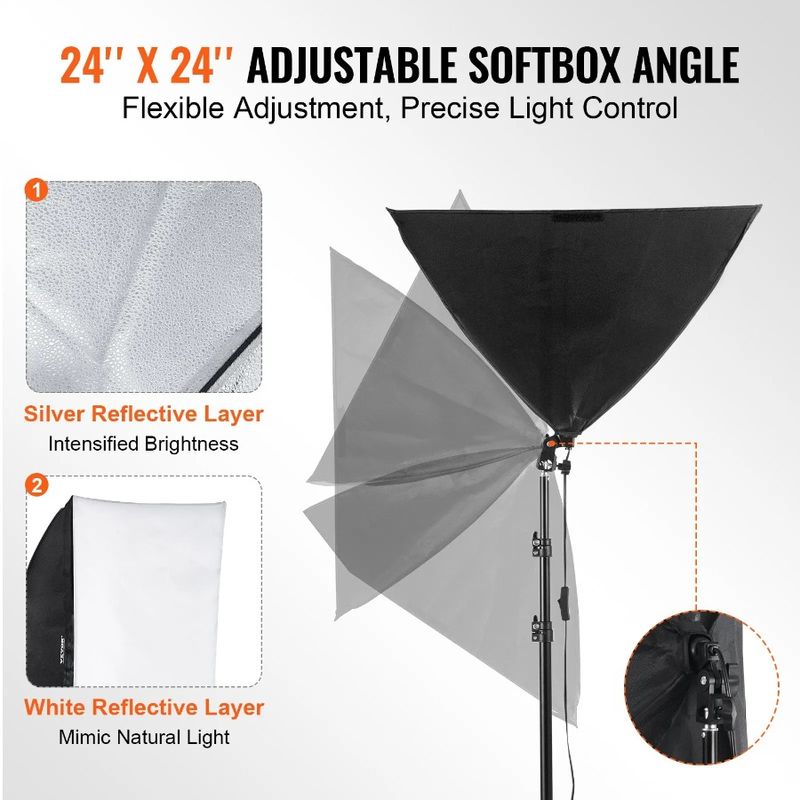 24 In In Adjustable X Kit Stand Bulbs Lighting 24 Softbox LED 30W 5500K_voghion.com