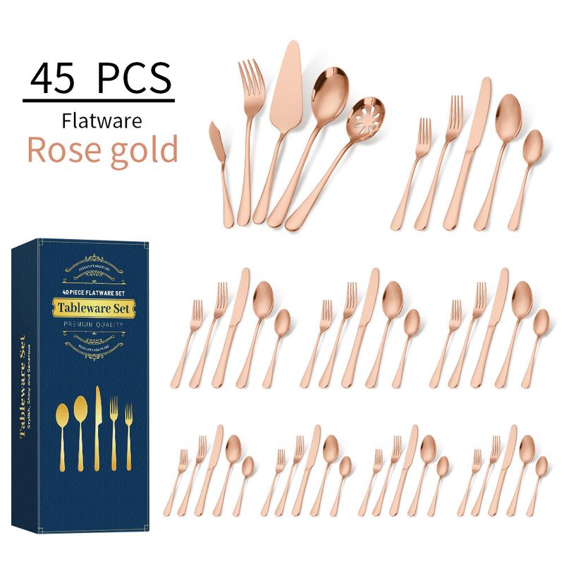 Stainless Steel Knife, Fork And Spoon Utility Pieces Butter Dessert Cake Shovel 8 People 45 Pieces Tableware Set_voghion.com
