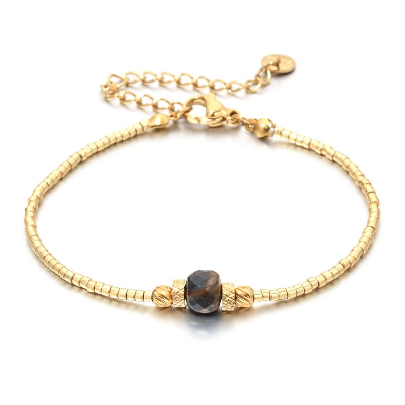 New Luxury Square Natural Stone Lapis Lazuli Amethyst Bracelet Simple Personality Rice Beads Gold Color Thin Women_voghion.com