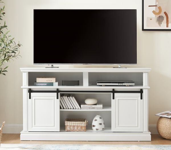 Media Console Table With Storage Cabinet, Mid Century Style Entertainment TV Table, Multipurpose Sliding Door TV Cabinet Large Storage Space, 58.11'_voghion.com