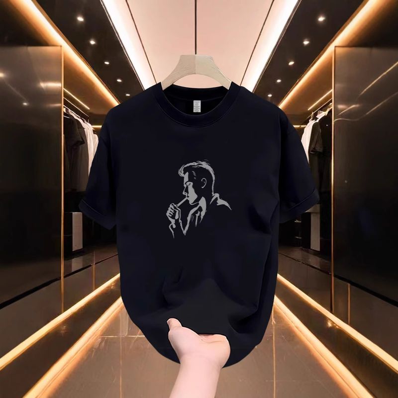 Maglietta a maniche corte da uomo con design alla moda, stile casual e stampa, stile estivo americano, semplice e versatile._voghion.com