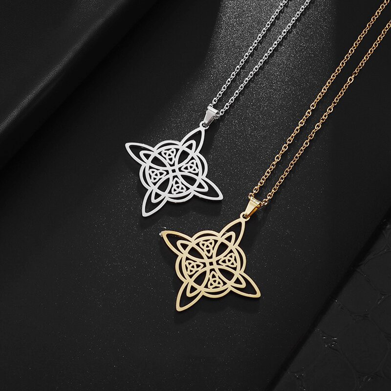 Witch Knot Stainless Steel Necklace Celtic Knot Witchcraft Protection Talisman Supernatural Pendant Jewelry Girl Gift_voghion.com