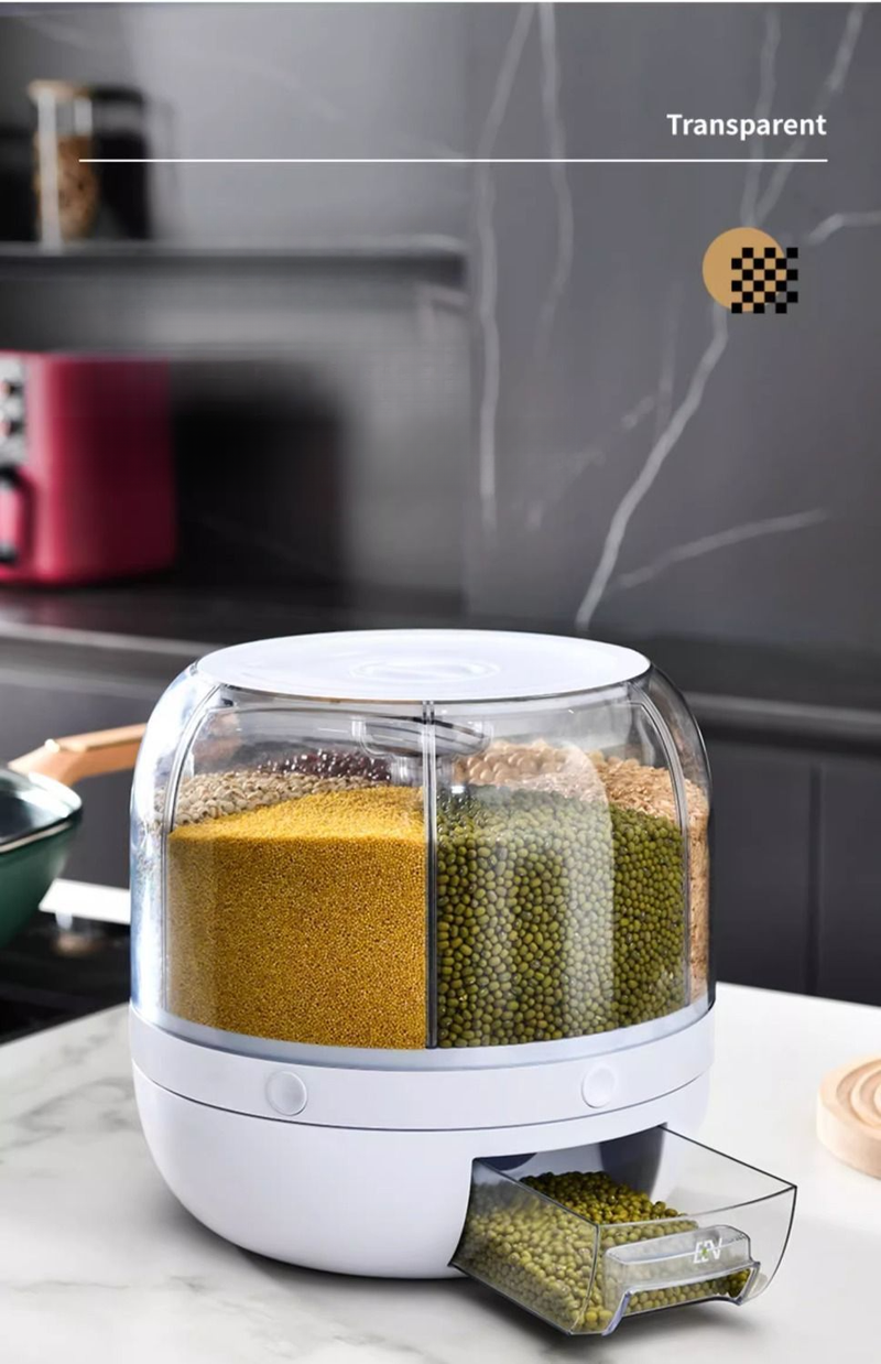 Food Grade Grain Box Container Household Insect-Proof Moisture-Proof Sealed Rotating Divider Rice Jar Storage Bin_voghion.com