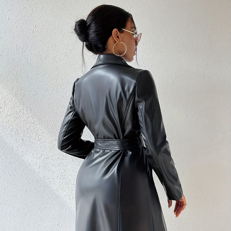 Giacca antivento lunga slim fit da donna con maniche in PU, 24 anni, taglia 36_voghion.com