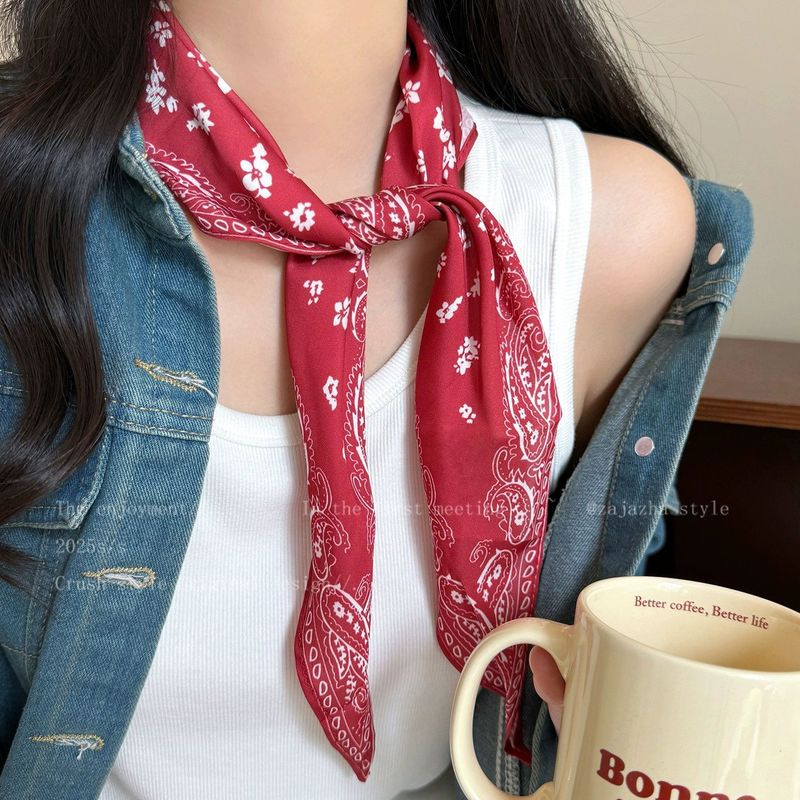 Klassischer Ancora-Haargummi mit rotem Paisleymuster für Damen, niedriger Pferdeschwanz, modisch bedruckter Dreiecksschal_voghion.com