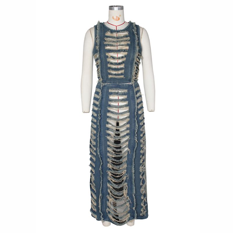 Women’s Clothing women's denim suits, cross border women's fashion, personalized hand worn vest, high slit denim skirt suit_voghion.com