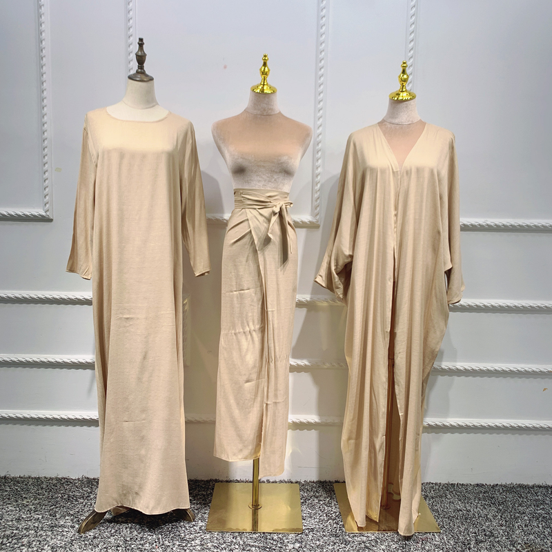 Women's clothing Muslim women's burqa Turkish cardigan robe solid color three-piece set muslim abaya_voghion.com