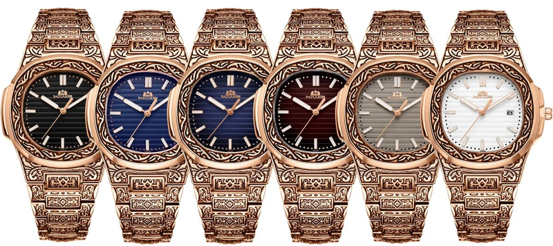 Luxe sculpté Antique Vintage lumineux or Rose jaune or argent dégradé bleu gris café Quartz hommes_voghion.com