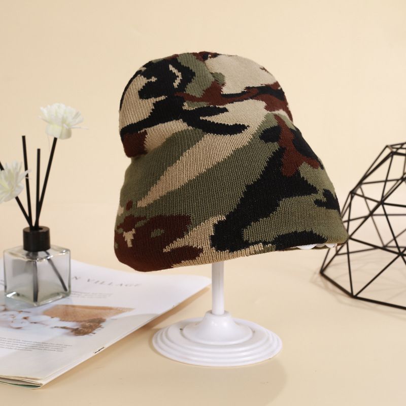 Camouflage Jacquard Strickmütze Herbst und Winter Pullover Beanie Wollmütze Eltern-Kind Pullover Mütze Outdoor Ski Warme Mütze_voghion.com