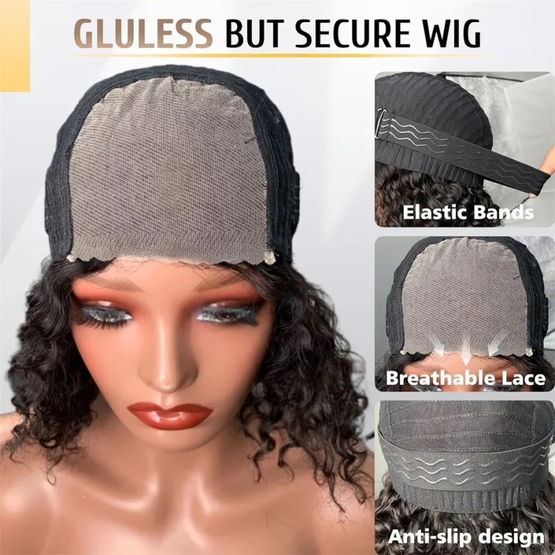 Perucas de renda frontal profundas e cacheadas, cabelo humano para mulheres, bob curto, sem cola, perucas de renda frontal HD_voghion.com