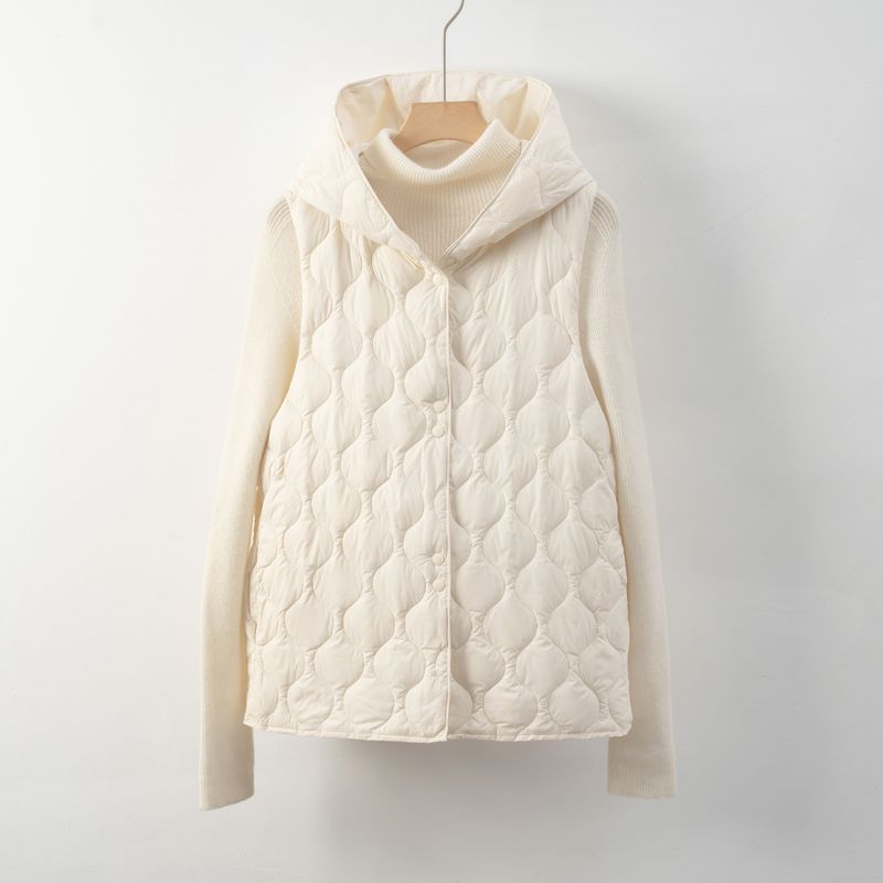 Gilet léger Pinghu National Standard 90 pour femme, style minimaliste, à capuche, fin, sans manches, pour l'automne et l'hiver_voghion.com